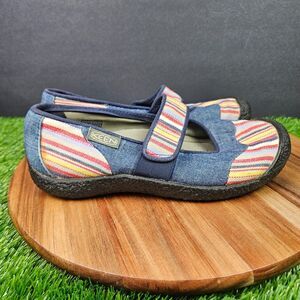 Keen Shoes Womens Sz US 7 Denim Harvest Mary Jane Leather Slip On Flats Striped